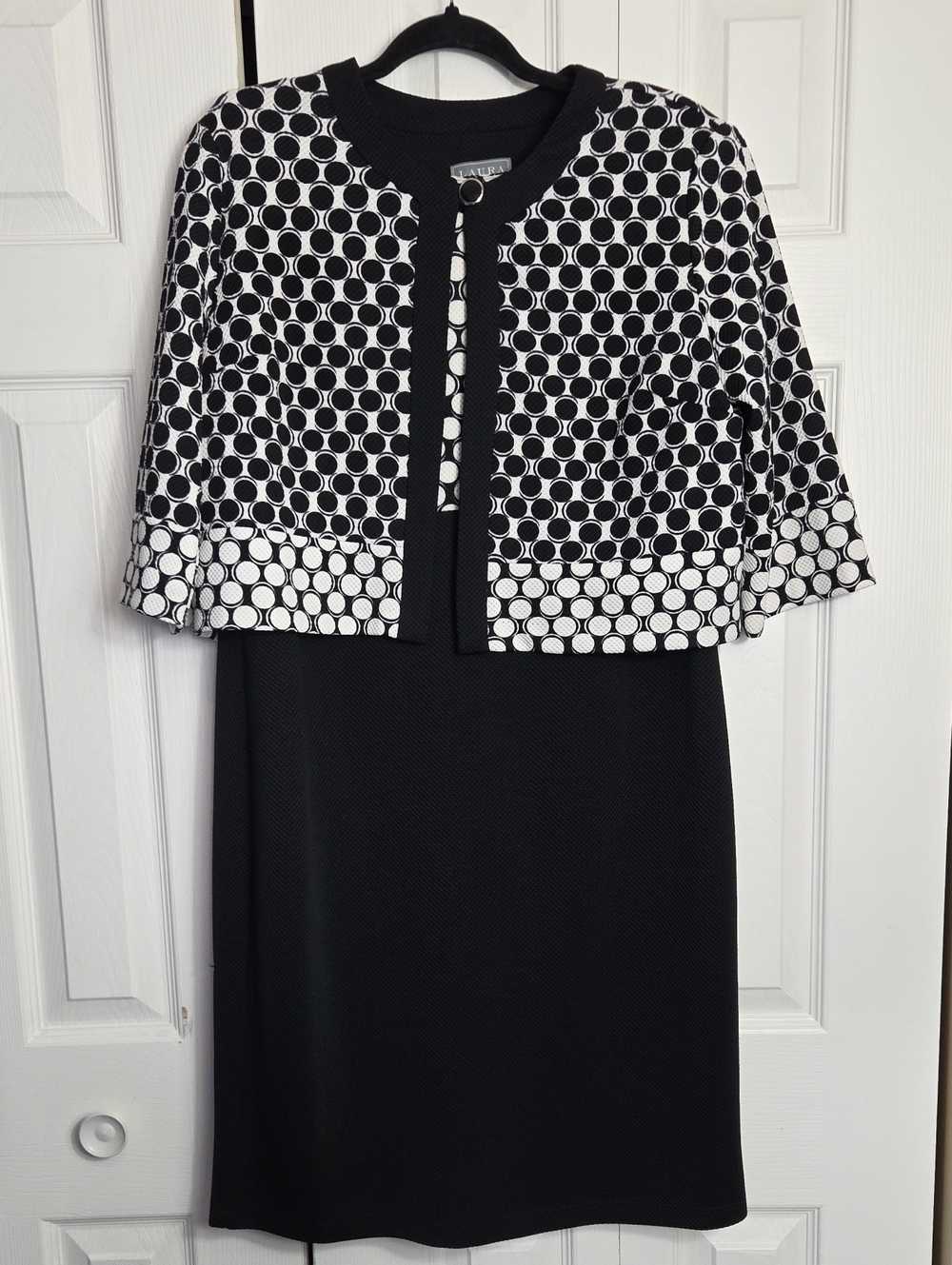 Black Pencil Skirt with Polka Dot Jacket Set